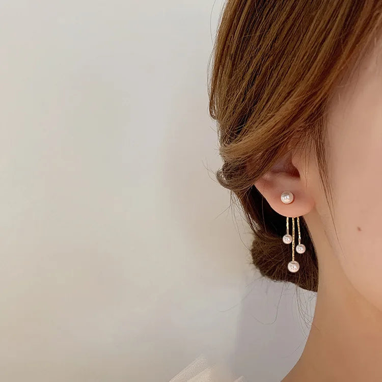 Women's Pearl Yarn Long Earrings Engagement Party Jewelry Gift