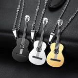 Music Guitar Pendant Titanium Steel Necklace Men Women Gift Hip-Hop Jewelry