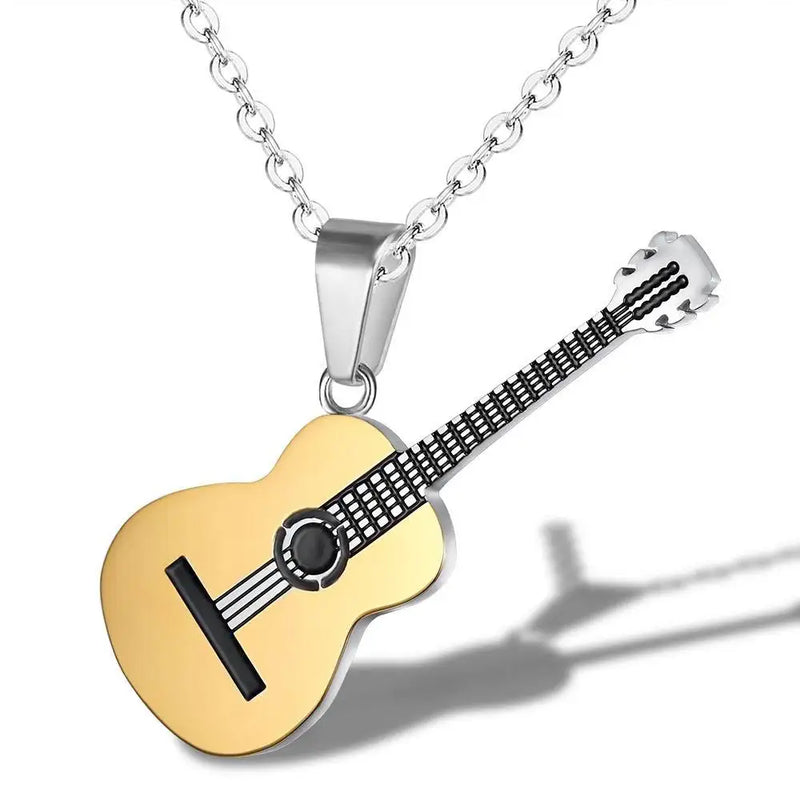 Music Guitar Pendant Titanium Steel Necklace Men Women Gift Hip-Hop Jewelry