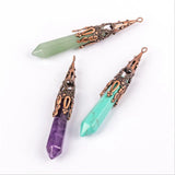 Natural Stone Lapis Amethyst Turquoise Pendant Metal Flower Mineral Jewelry