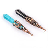 Natural Stone Lapis Amethyst Turquoise Pendant Metal Flower Mineral Jewelry