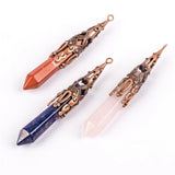 Natural Stone Lapis Amethyst Turquoise Pendant Metal Flower Mineral Jewelry