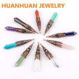 Natural Stone Lapis Amethyst Turquoise Pendant Metal Flower Mineral Jewelry