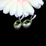 Olive Green CZ Silver 925 Drop Earrings Crown Shaped Jewelry