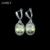 Olive Green CZ Silver 925 Drop Earrings Crown Shaped Jewelry