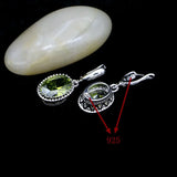 Olive Green CZ Silver 925 Drop Earrings Crown Shaped Jewelry