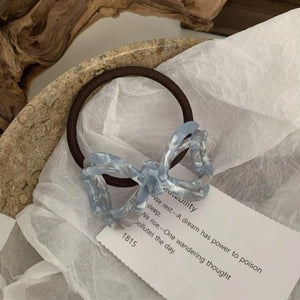 Pearlescent Floral Bow Tie Hair Ties for Women