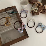 Pearlescent Floral Bow Tie Hair Ties for Women