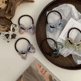 Pearlescent Floral Bow Tie Hair Ties for Women