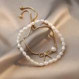 Freshwater Pearl Bracelet Set Adjustable Chain Hand Jewelry