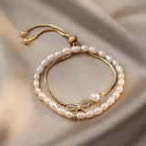 Freshwater Pearl Bracelet Set Adjustable Chain Hand Jewelry