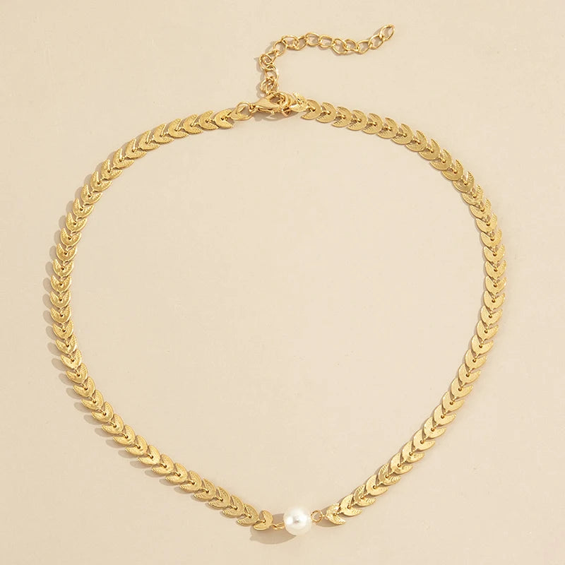 Golden Silver Fishbone Chain Neck Party Jewelry