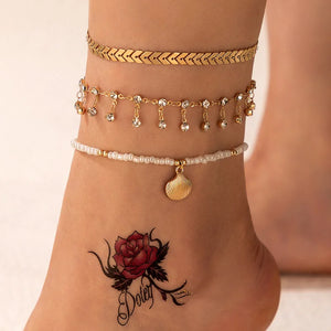 Beaded Shell Pendant Anklet Feminine Street Style