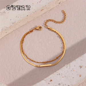 Double Blade Chain Spacer Bracelet Stainless Steel 18k Plated Women