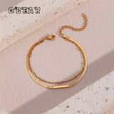 Double Blade Chain Spacer Bracelet Stainless Steel 18k Plated Women