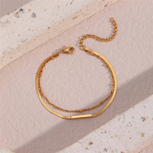 Double Blade Chain Spacer Bracelet Stainless Steel 18k Plated Women