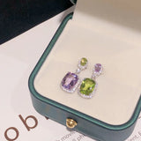 Purple Green Ladies Gemstone Teardrop Crystal 925 Earrings Women Wedding