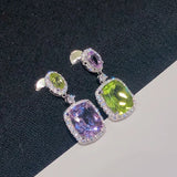 Purple Green Ladies Gemstone Teardrop Crystal 925 Earrings Women Wedding