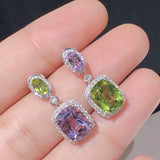 Purple Green Ladies Gemstone Teardrop Crystal 925 Earrings Women Wedding