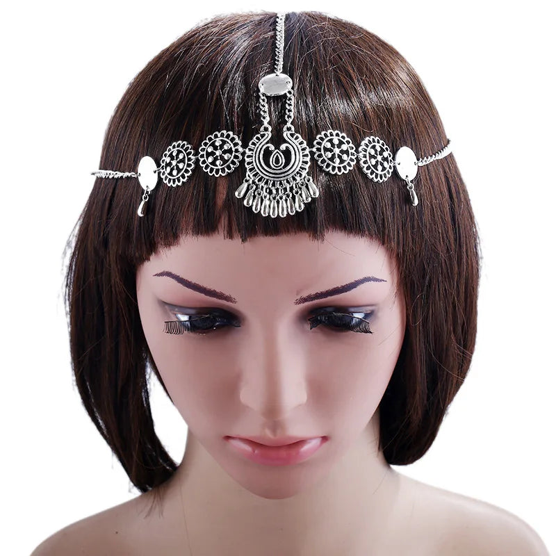 Vintage Silver Boho Head Chain Hair Jewelry For Women