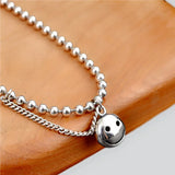 Round Pendant Smiley Bracelets Women Gift Retro Silver Expression
