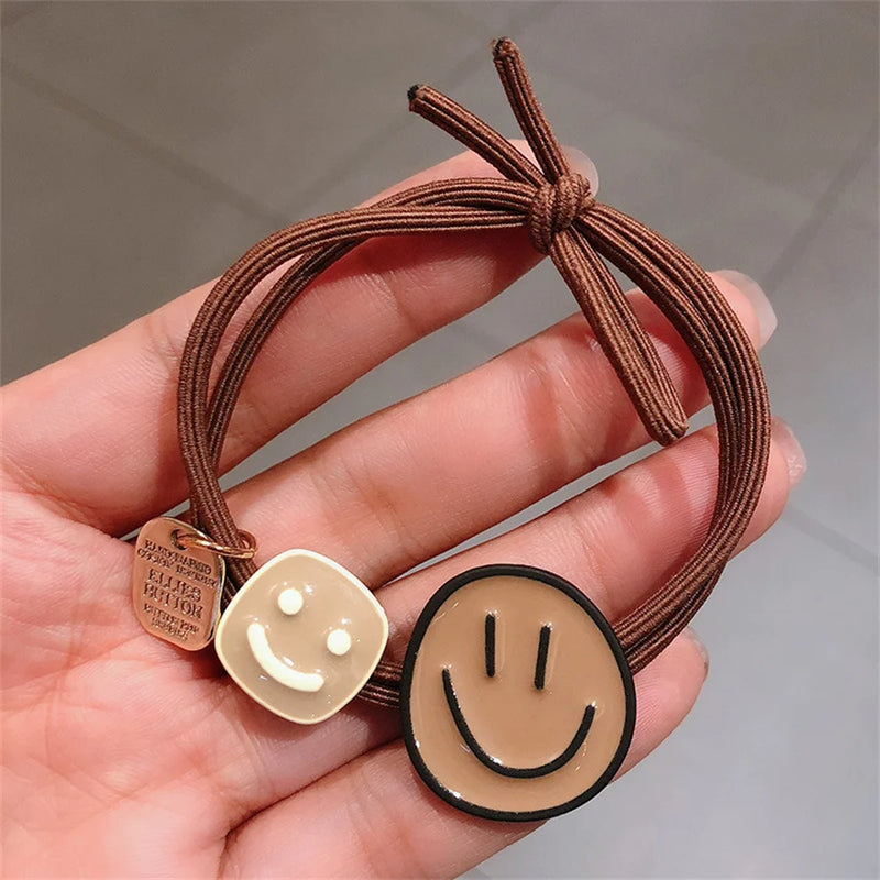 Smiling Face Hair Rope Female Rough Tie Ponytail Ins Hair Ring Net Red