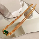 Green Crystal Clavicle Chain Necklace Geometric Single Layer Necklace