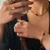 Green Crystal Clavicle Chain Necklace Geometric Single Layer Necklace