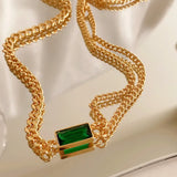 Green Crystal Clavicle Chain Necklace Geometric Single Layer Necklace