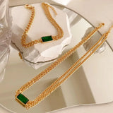 Green Crystal Clavicle Chain Necklace Geometric Single Layer Necklace
