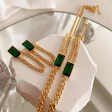 Green Crystal Clavicle Chain Necklace Geometric Single Layer Necklace