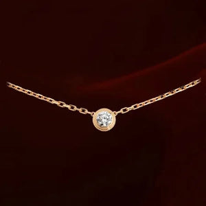Rose Single Cubic Zirconia Pendant Round Stone Necklace