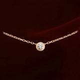 Rose Single Cubic Zirconia Pendant Round Stone Necklace
