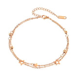 Star Multi-layered Anklet Rose Stainless Steel Jewelry Woman Gift