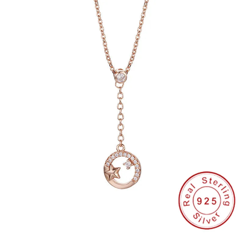 Sterling Silver Star Pendant Zircon CZ Necklace Bridal Jewelry