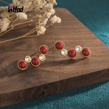 Red Agate Stud Earrings Zircon Inlay Women's Ear Jewelry Gift