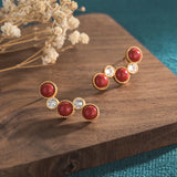 Red Agate Stud Earrings Zircon Inlay Women's Ear Jewelry Gift