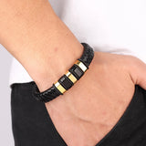 Punk Men's Leather Buddha Bracelet Stainless Steel Wristband