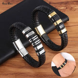 Punk Men's Leather Buddha Bracelet Stainless Steel Wristband