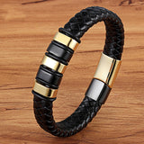 Punk Men's Leather Buddha Bracelet Stainless Steel Wristband