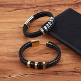 Punk Men's Leather Buddha Bracelet Stainless Steel Wristband