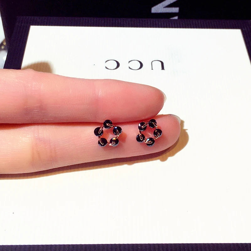 Geometric Round Earring for Women Rhinestone Crystal Stud Earrings