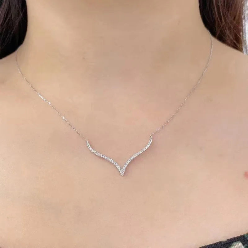 V-shaped Zircon Necklace 925 Sterling Silver Women's Clavicle Chain