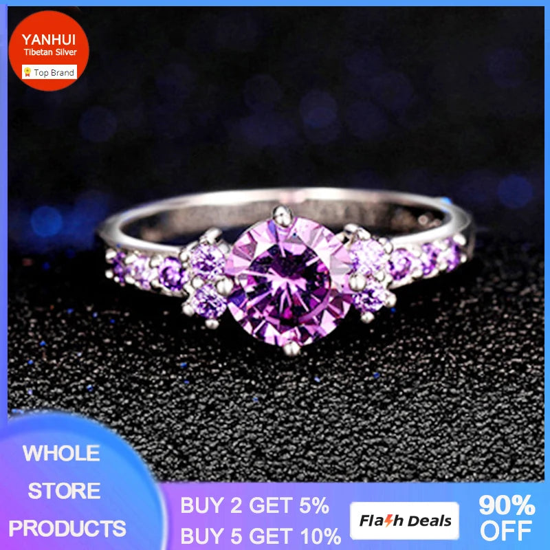 Simulated Amethyst Ring Allergy Tibetan Silver Purple Crystal Wedding