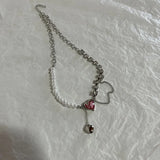 Pink Heart Crystal Pendant Necklace for Women, Y2K Jewelry Gift