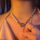 Pink Heart Crystal Pendant Necklace for Women, Y2K Jewelry Gift