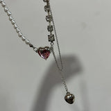 Pink Heart Crystal Pendant Necklace for Women, Y2K Jewelry Gift