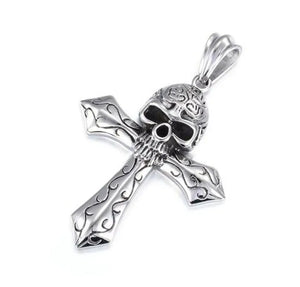Skull Cross Punk Gothic Pendant Necklace for Men Biker Jewelry
