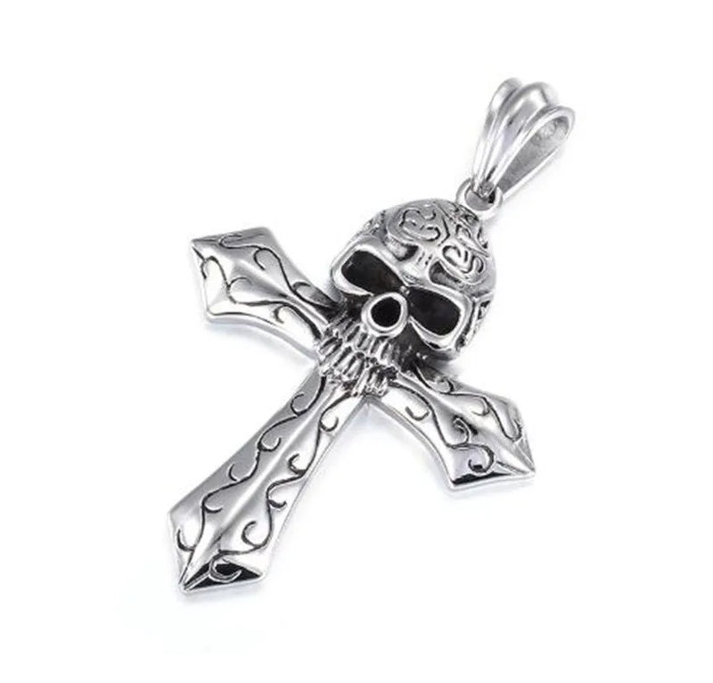 Skull Cross Punk Gothic Pendant Necklace for Men Biker Jewelry