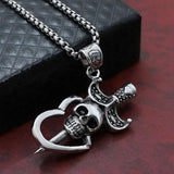 Skull Cross Punk Gothic Pendant Necklace for Men Biker Jewelry